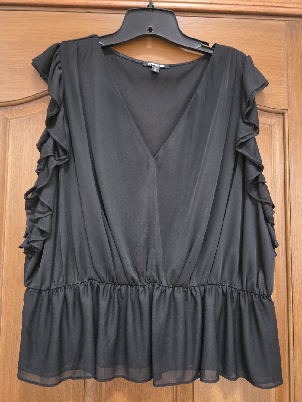 Express Black Ruffle Sleeve V-Neck Blouse